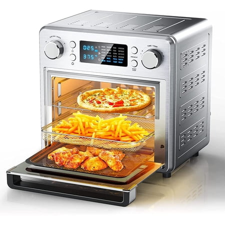 HomeRusso 15.8QT Air Fryer Oven, 24-in-1 Convection Toaster Oven with Rotisserie Dehydrator, 1600W Countertop Oven with 5 Heating Elements