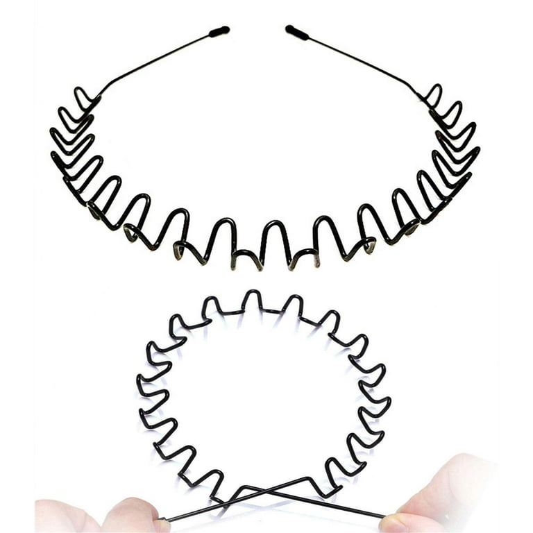 Metal Hair Bands,Wavy Hair Hoop Unisex Black Wavy Headband Slicked Back Headband Non Slip Sports Hairband for Women Men Headbands