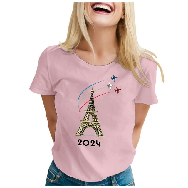 TINZ T-Shirt pour Femme Été Haut à Manches Courtes Col Rond Haut à Motif Haut Décontracté Chandails de Football pour Dames Chandails d'Été pour Femmes T-Shirt à Manches Courtes
