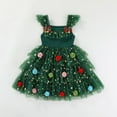 thumbnail image 2 of FAOWME Big Child Girls Christmas Dress Fly Sleeve Star Print Mesh Comfortable Fashion Tutu Dresses For Holiday Party Green 18-24 Months, 2 of 7