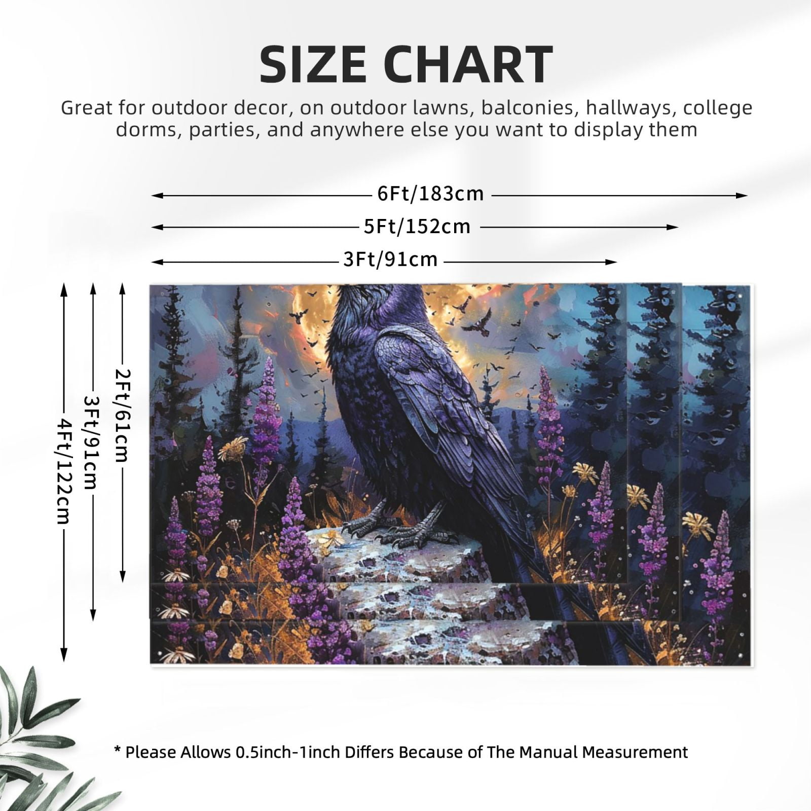 Raven Magic Moon Four Hole Decorated Banner Flag for Garden Yard Home Decoration Indoor Outdoor 4x6 Ft