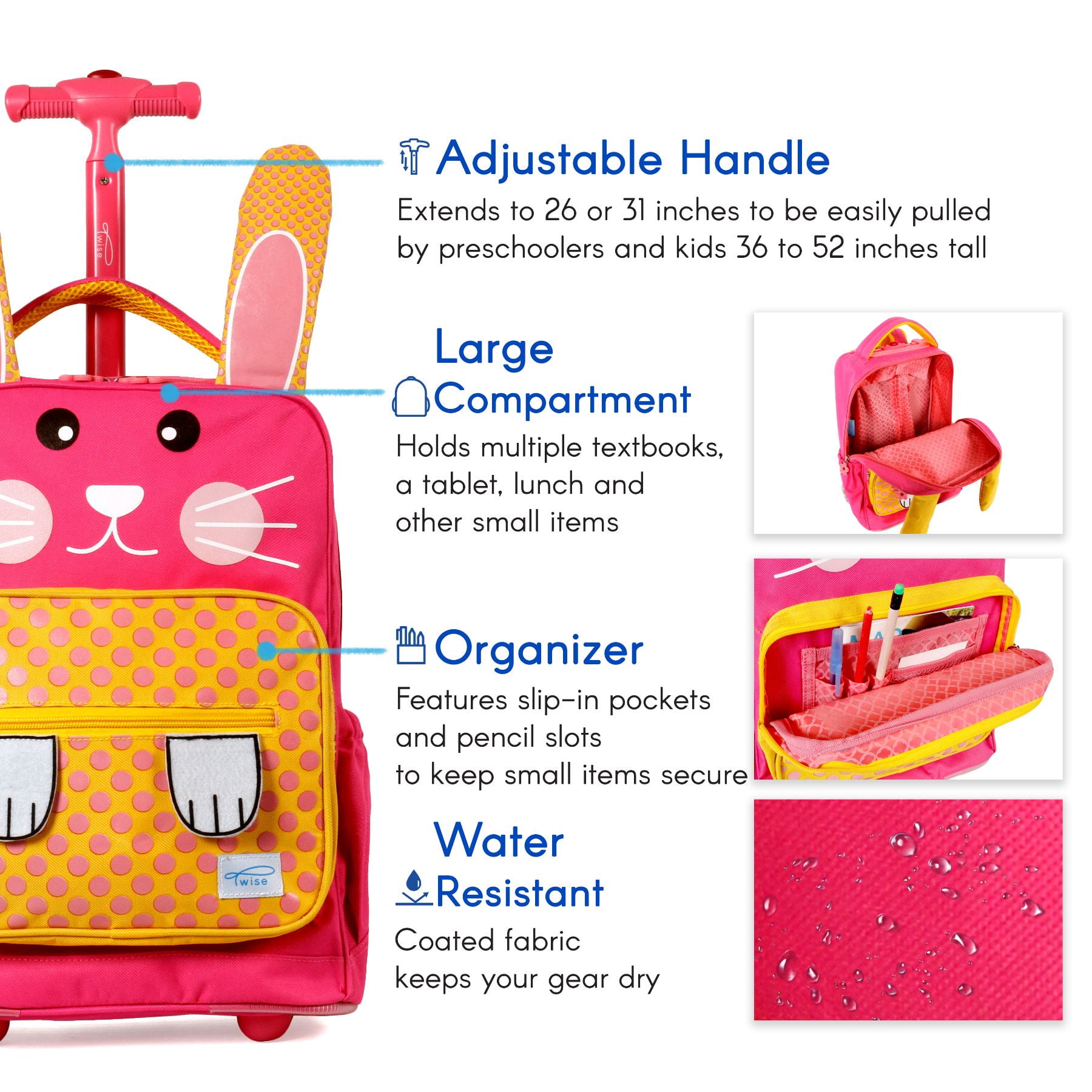 TWISE Twise Side-kick Rolling Backpack, Rabbit - Walmart.com