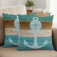 thumbnail image 2 of Set of 2 Nautical Anchor Pillow Covers 20x20 Inch, Rustic Blue Brown Wood Grain Vintage Decorative Throw Pillow Cases Cotton Cushion Covers for Sofa Couch Bed Living Room Bedroom Home Decor, 2 of 9