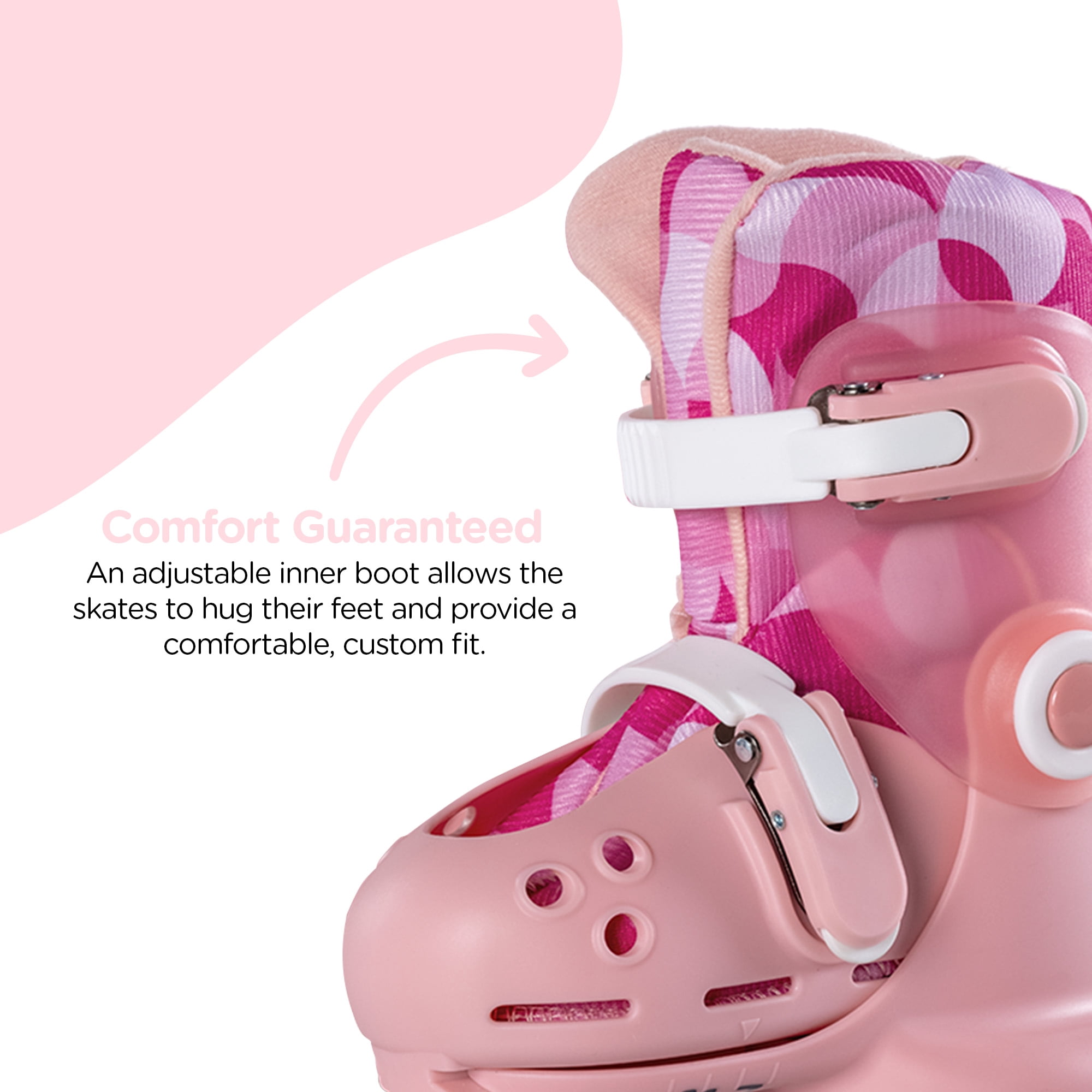 Yvolution Twista Skates, Adjustable 2-in-1, Kids Size 7J-11J, One Pair, Pink, Unisex