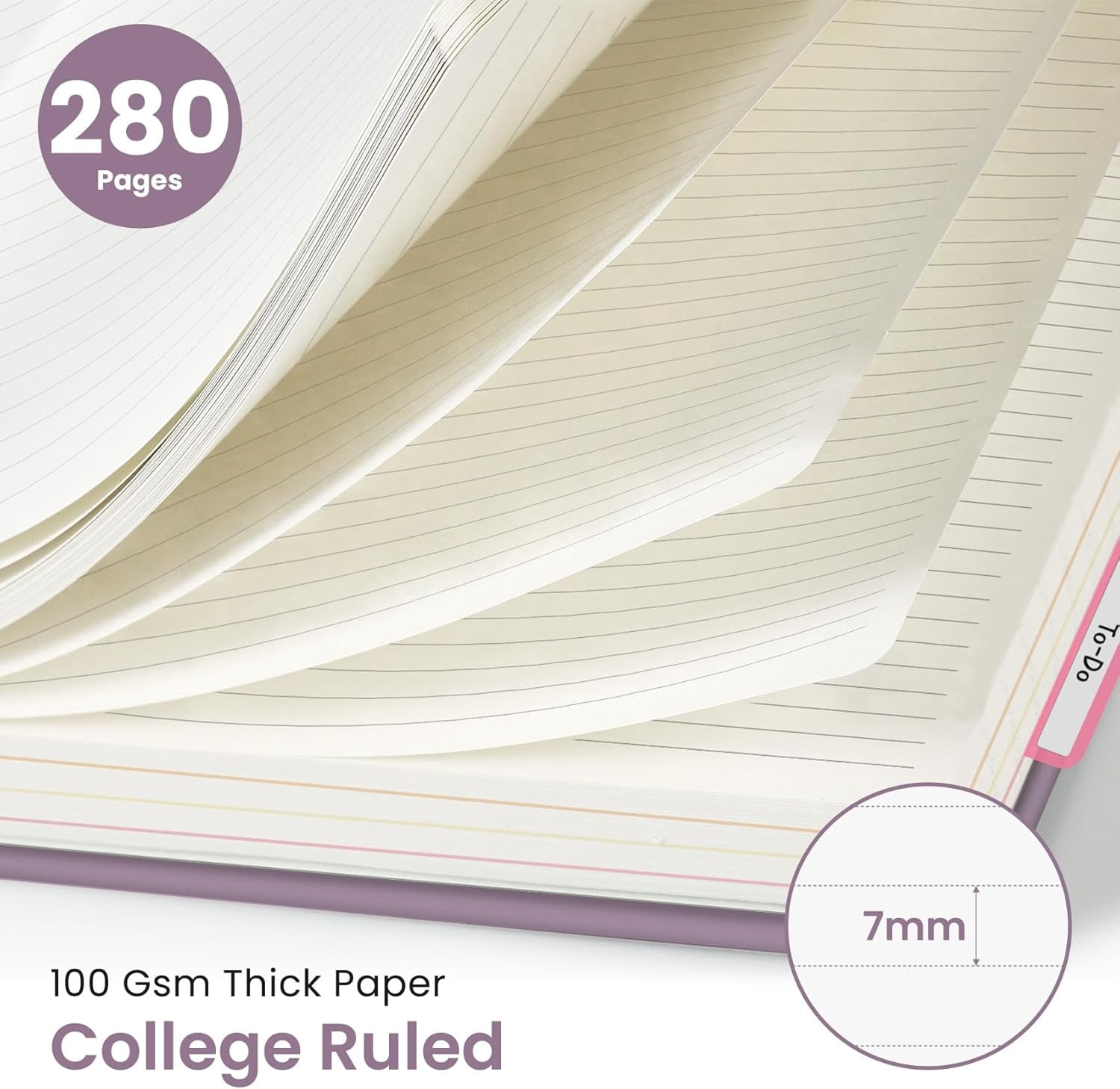Hardcover Spiral Journal Notebooks for Work With Removable Dividers & Tabs, 8.5"x11" 5 Subject Notebook for Note Taking & Organizer, A4 College Ruled Lined Journal for Women & Writing, Purple,