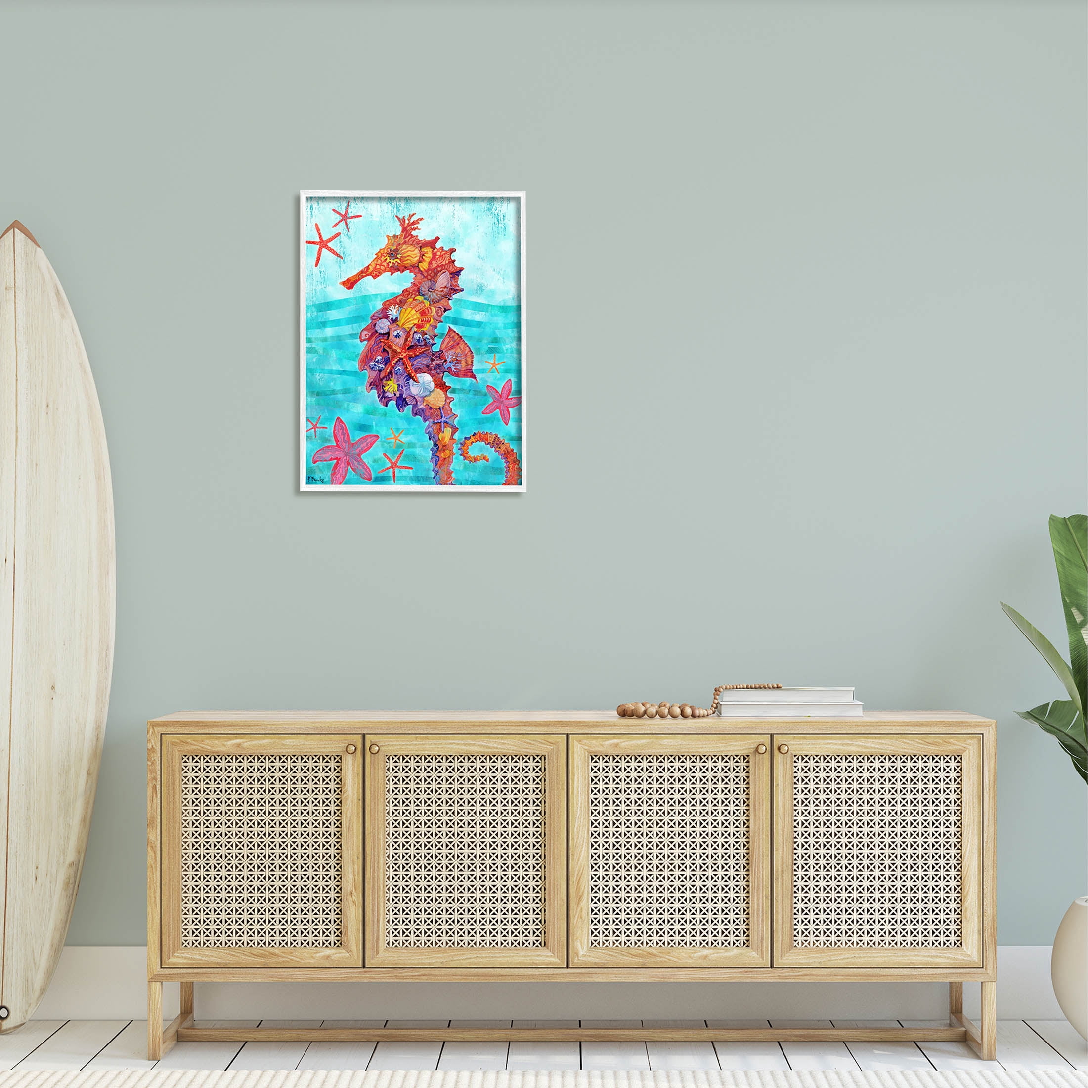 Stupell Industries Nassau Seahorse Aquatic Shell Collage Graphic Art White Framed Art Print Wall Art, Design by Paul Brent