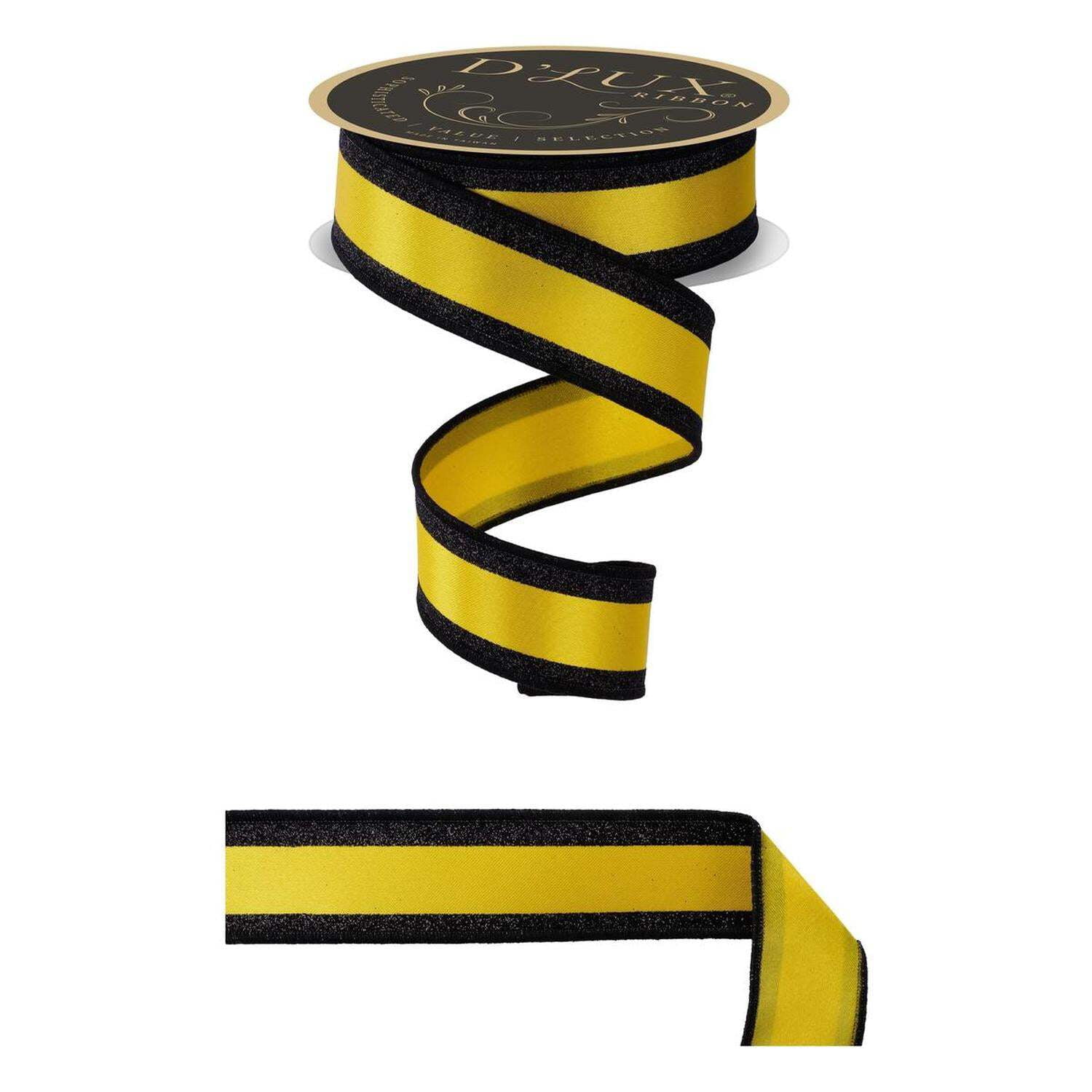 1.5 in Vertical Stripe Glitter Fused Ribbon: Black  Yellow