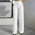 thumbnail image 2 of Plus Size Women's Knit High Waist Wide Leg Trousers, Front Button Zipper Pocket Commute Office Pants, Breathable Casual Bottoms for Daily Workplace | TruHer,White 2XL, 2 of 8