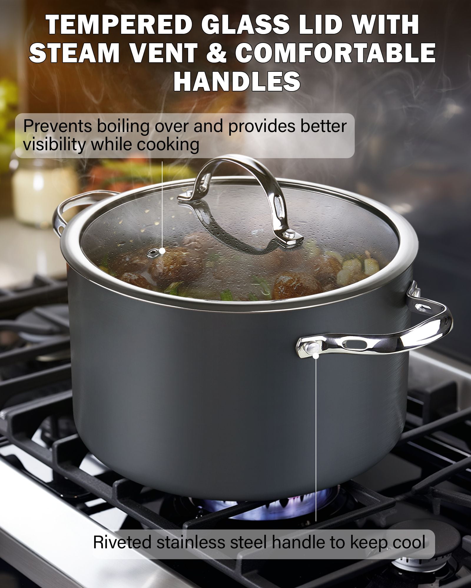 7Ply 14 Qt STOCKPOT Skillet with Steam Control Lid and Culinary