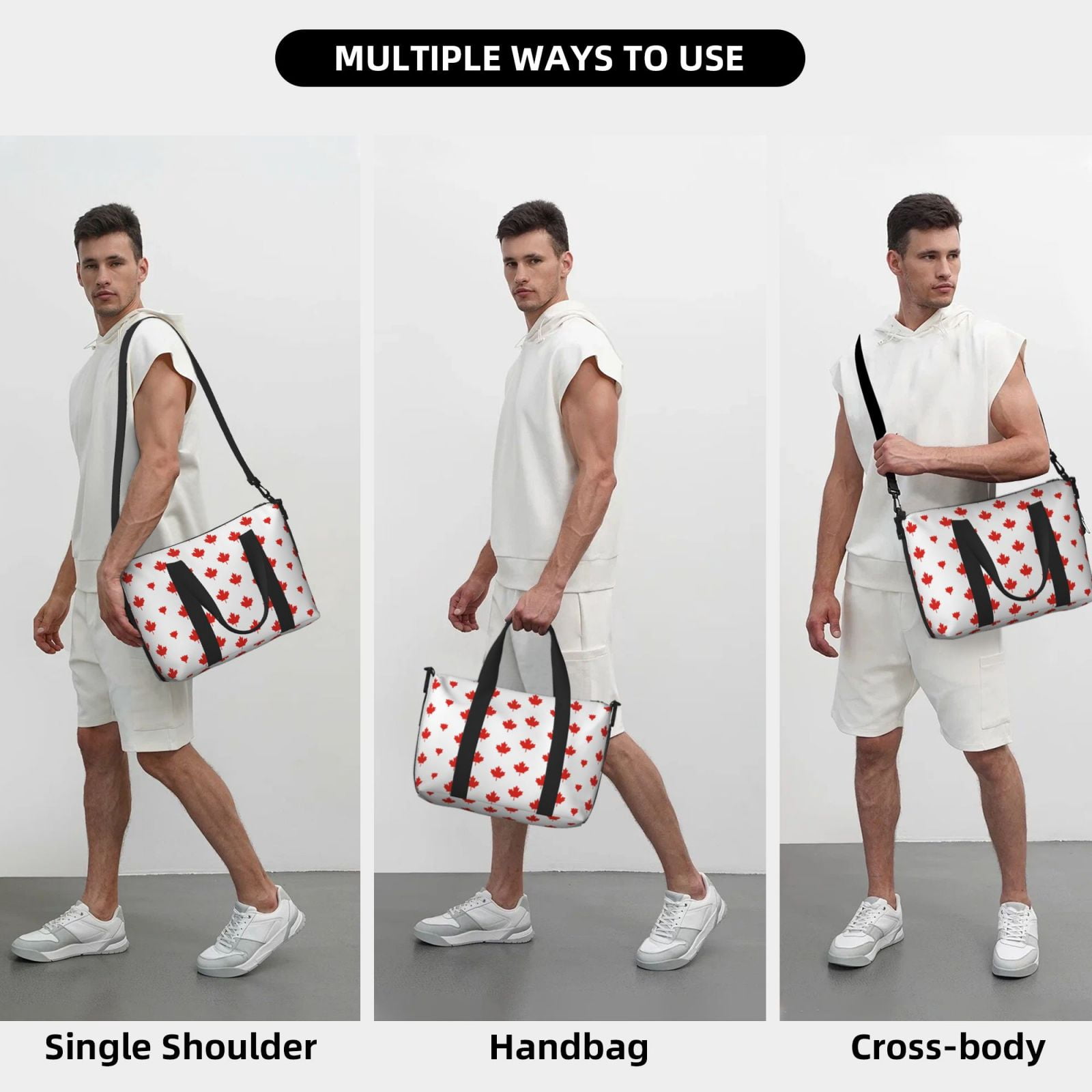 Travel Duffel Bag Canada Maple Leaf Sports Tote Gym Bag Shoulder Weekender Overnight Bag For Women Men
