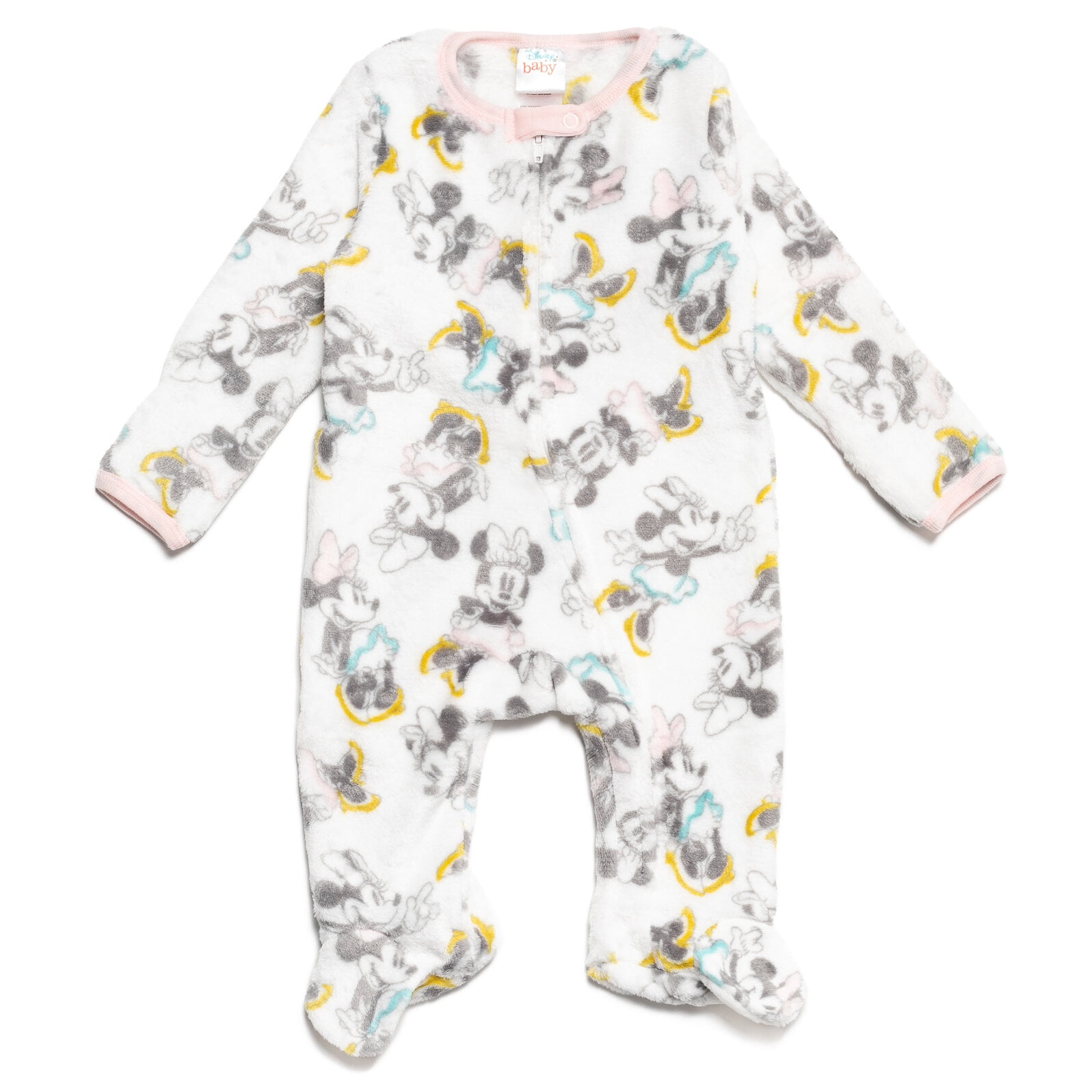 Disney Minnie Mouse Newborn Baby Girls Fleece 2 Pack Zip Up Coveralls Newborn