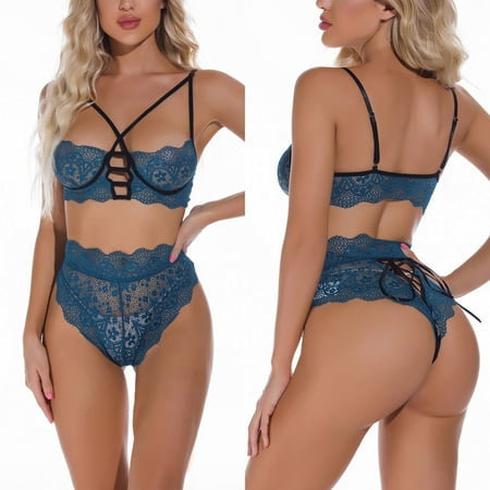 

Valentines Day Gifts! UHUYA Sexy Lingerie For Women Lingerie Sets Women s Sexy Underwear Lace Bandage Fun Underwear Fun Suit Two Piece Set Blue XL