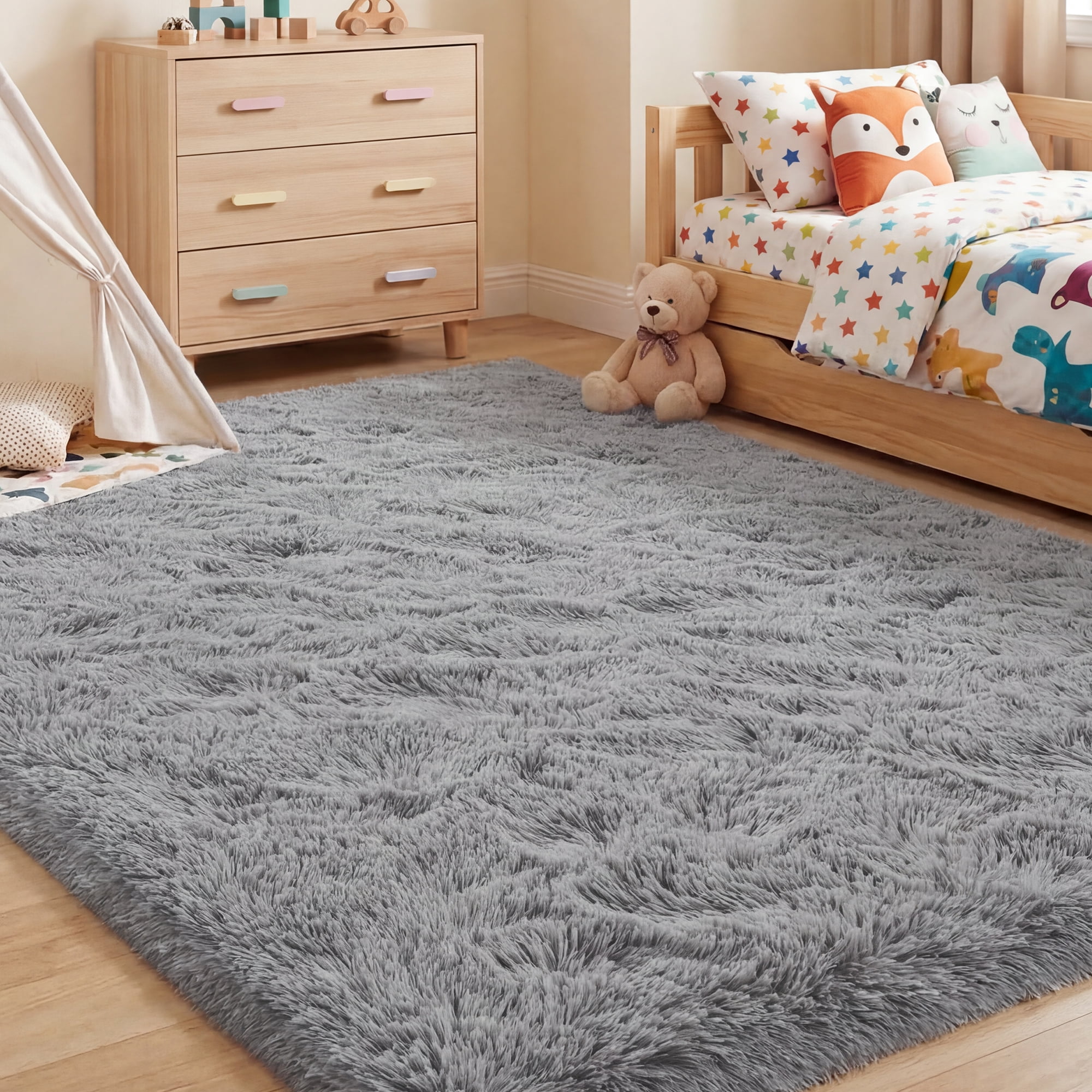 Lalado 8ft x 10ft Area Rug, Soft Fluffy Indoor Shag Area Rugs for Living Room Bedroom Decor Carpet, Light Gray