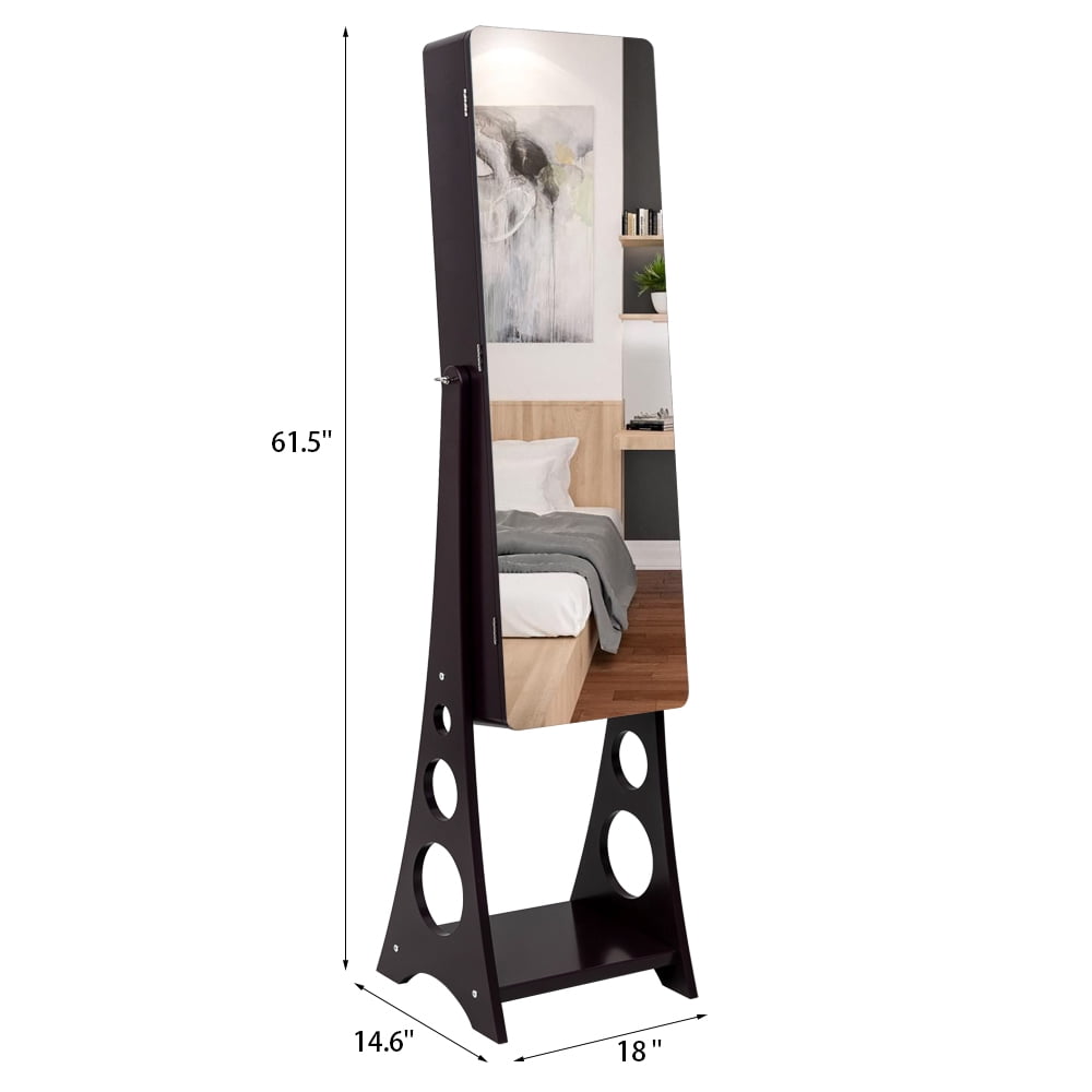 Kepooman 3-Layer Jewelry Armoire, Wooden Floor Standing Jewelry Cabinet, Jewelry Organizer with Mirror for Earrings Bracelets Rings Necklace, Dark Brown Kepooman 3-Layer Jewelry Armoire, Wooden Floor Standing Jewelry Cabinet, Jewelry Organizer with Mirror for Earrings Bracelets Rings Necklace, Dark Brown