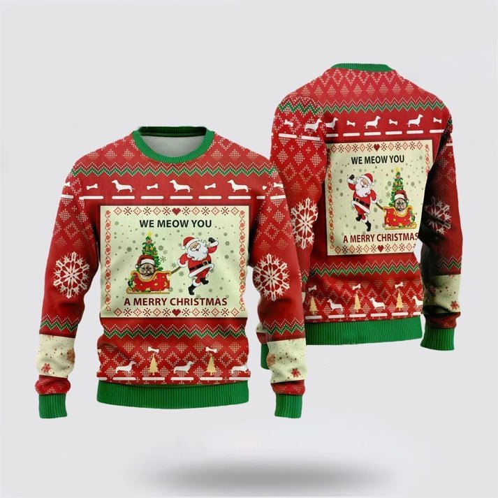 Pet Cat Sweater, Munchkin Cats Ugly Christmas Sweater, Gift For Cat Love, Cat Crewneck Sweater, Winter Fashion