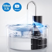 FURCLAN Cat Water Fountain, Glass, 108oz/3.2L, Cordless Battery Operated, Motion Sensor, for Cats and Dogs