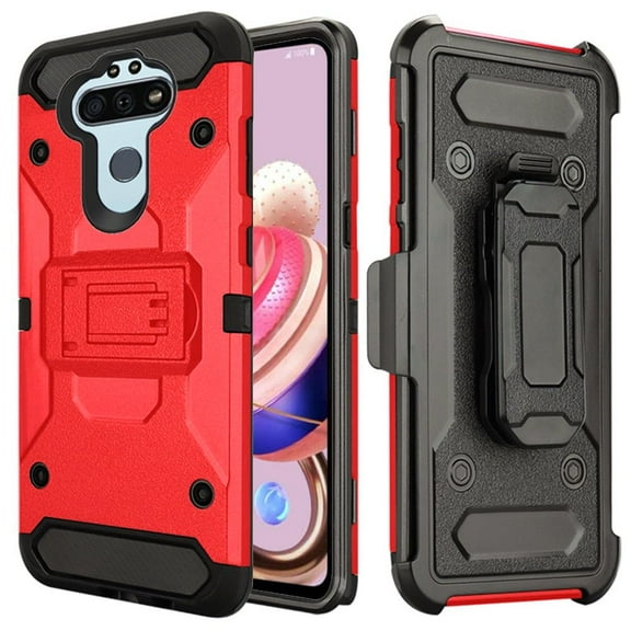 For Lg Aristo 5 Lg Fortune 3 Robust Holster Kickstand Clip Case Cover - Red