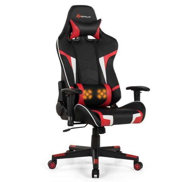 Goplus Massage Gaming Chair Reclining Swivel Racing Office Chair w/Lumbar Support Red