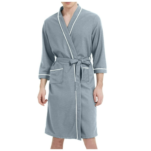 TSADFHJI Pajamas for Men Mens Lightweight Spa Soft Knee Length Bathrobe with Pockets Xl Grey