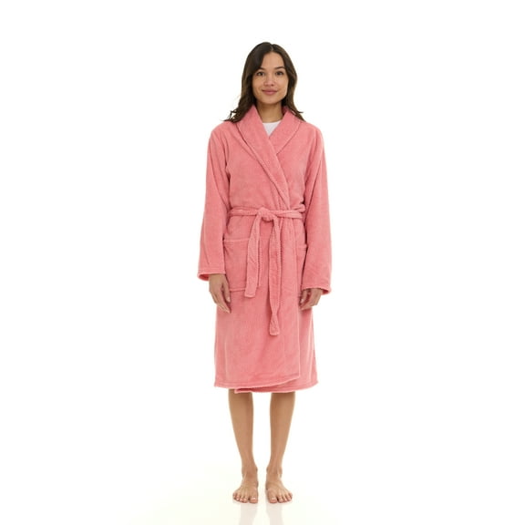 North 15 Women's Super Soft Warm Plush Fleece Bathrobe-Pink