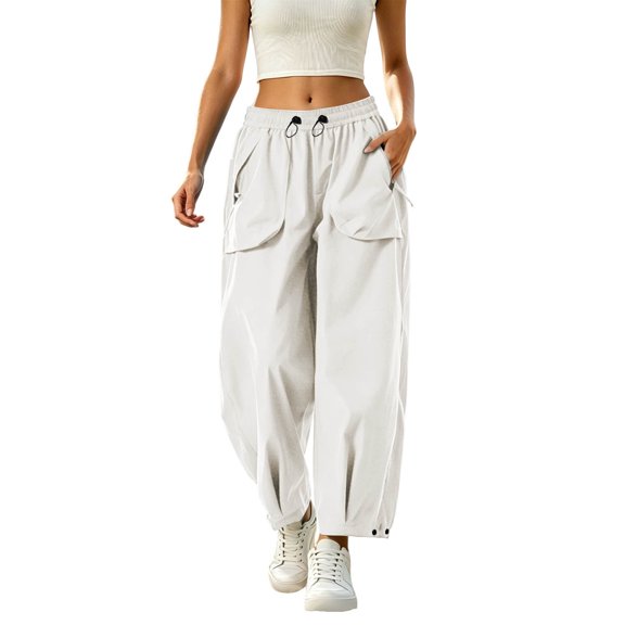 Athletic Pants for Womens Solid Color Drawstring Elastic Waist Drying Hiking Pants with Pockets M