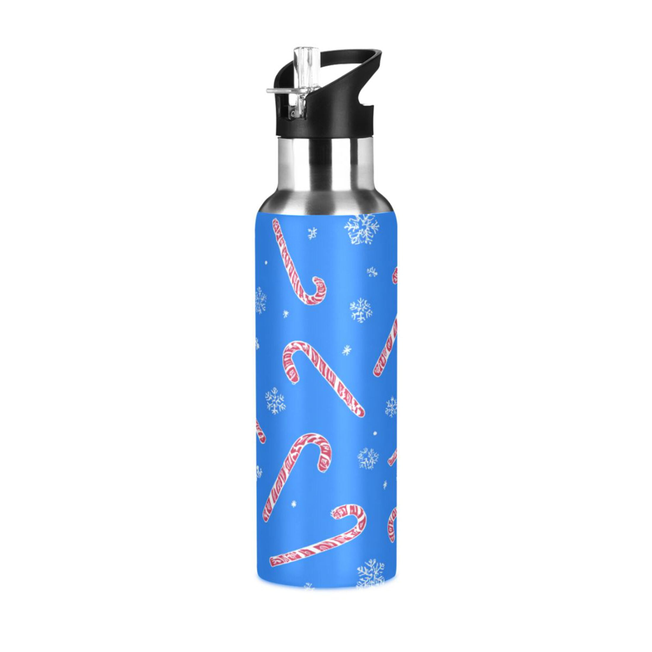 Iauyy Stainless Steel Double-Wall Vacuum Insulated Water Bottle with Straw-600ml&1000ml BPA-Free Leak-Proof for Travel Workouts Outdoor,Metal Frame Lollipop