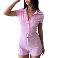 thumbnail image 2 of ZAZYULZ Wide Leg Jumpsuit Womens Casual Tight Dress Lapel Button Romper Shorts(Pink,L), 2 of 9