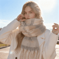 thumbnail image 2 of Elegant Beige Winter Warm Plaid Scarf Shawl for Office Formal Outfits, 2 of 9
