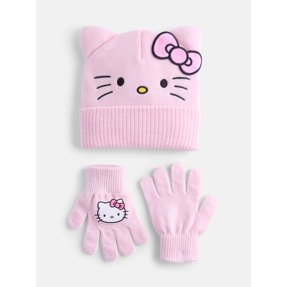 Hello Kitty Girls Knit Beanie and Gloves Set, 2 Piece, One Size