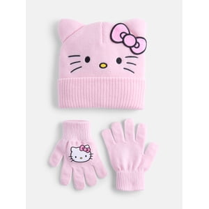 Hello Kitty Girls Knit Beanie and Gloves Set