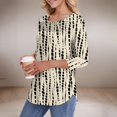 thumbnail image 4 of Beige Young Adult Tops Womens 3/4 Length Sleeve Tops Casual Summer Pleated Front T Shirts Round Neck Business Work Tunic Blouses Going Out Tops for Women, 4 of 6