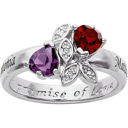 Personalized Birthstone and Diamond Accent Promise Ring in Sterling Silver