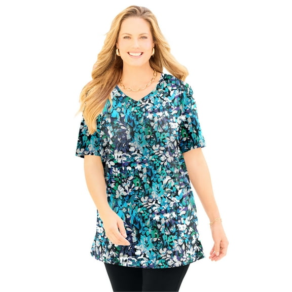 Catherines Women's Plus Size Petite Easy Fit Short Sleeve V-Neck Tunic
