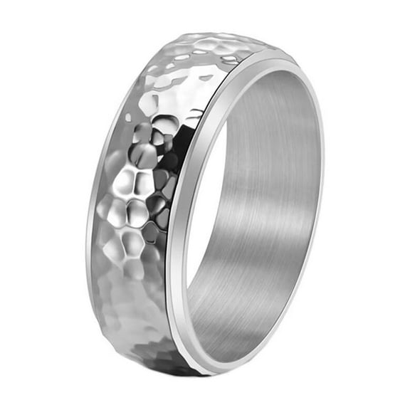 HIJONES Men's Stainless Steel Personalized Irregularly Ring Anxiety Relieves Strees Ring 8MM Silver Size 7
