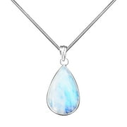 Handmade Rainbow Moonstone Crystal Pendant Necklace 18" Pear - Vibrant Gemstone with Brass, Silver Plated/Coated/Overlay, Nickel Free, Elegant Simplicity for Women & Teen Girls from Kirti Gems