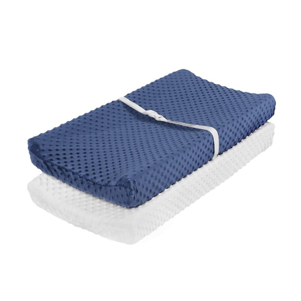 Funda para cambiador - Funda para cambiador de felpa ultrasuave con lunares Minky Fundas para cambiador transpirables para bebés y niñas (gris claro y azul marino)
