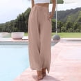 thumbnail image 2 of KDDYLITQ Linen Pants Women Petite Wide Leg High Waisted Pants Flowy Casual Baggy Drawstring Palazzo Trousers Light pink S, 2 of 5