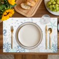 thumbnail image 4 of Coastal Placemats Set of 4, Turquoise Blue Turtle Starfish Coral Jellyfish Placemats for Dining Table, Place Mats for Kitchen Tabletop, Waterproof Wipeable Dining Table Mats Set, 4 of 9