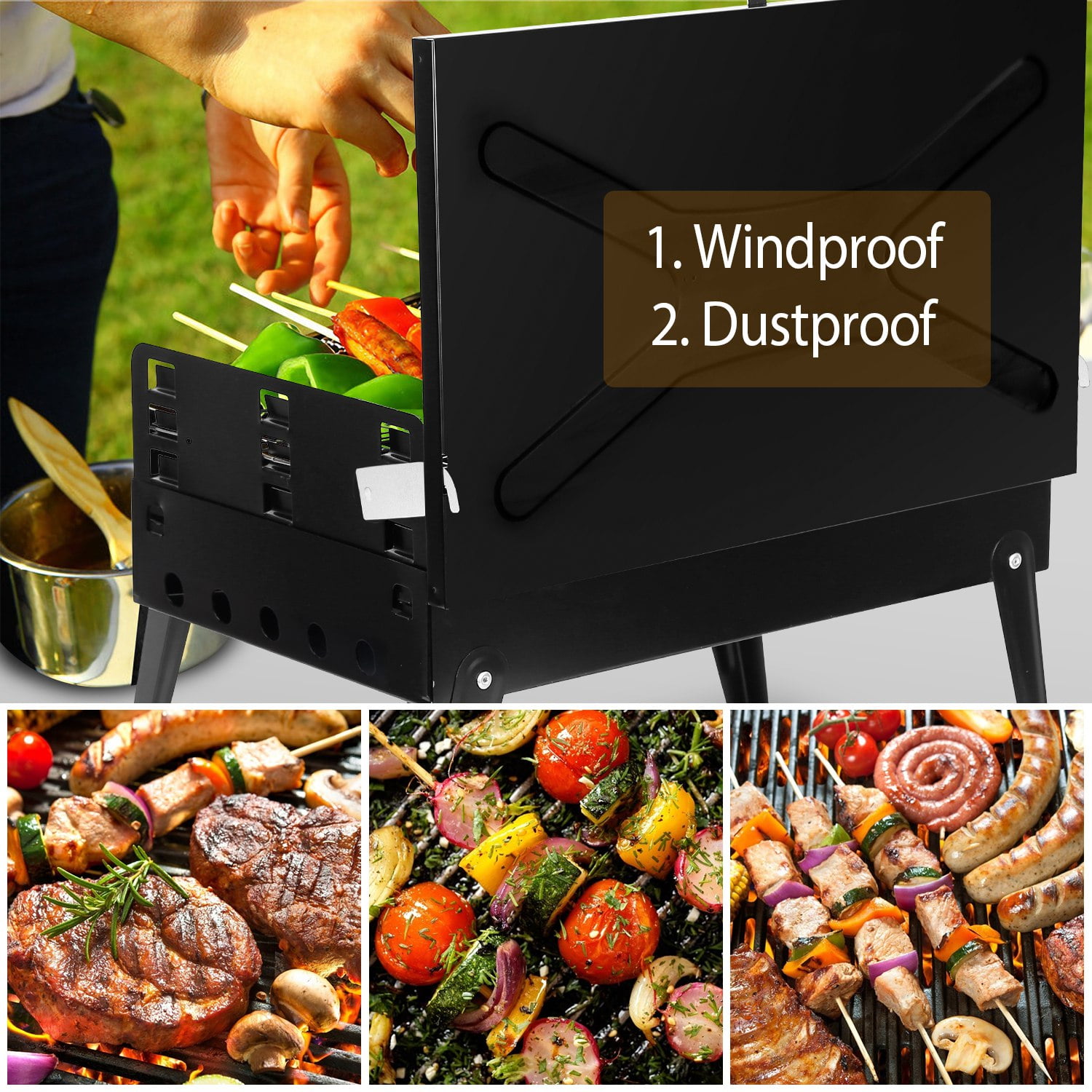 Imountek Portable Charcoal Grill Foldable BBQ Suitcase Grill for Outdoor Camping Picnics Garden Grilling, 16.7x10x17.7 inches