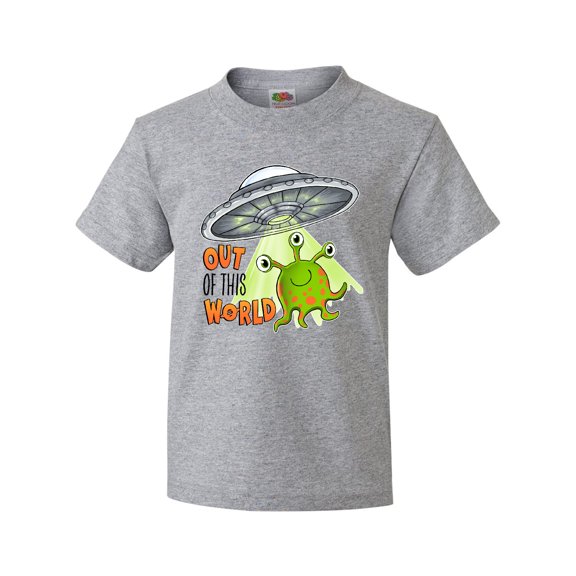 Inktastic Out of This World- Cute Green Alien UFO Youth T-Shirt