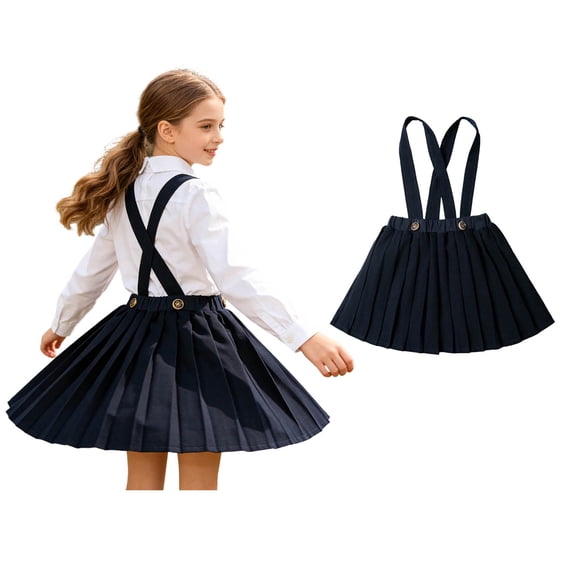 School Uniform Dress for Girls Sleeveless V-Neck Jumper Dress Pleated Skirt Stretch Fit Navy School Skirt Back to School Dress 12-13 Years
