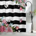 thumbnail image 2 of Pink Flowers Small Stall Shower Curtain, Waterproof Shower Curtains for Bathroom, Spring Floral Butterflies Black White Striped Farmhouse Fabric Bath Curtain for Bathtub with Hooks 36x78 Inches, 2 of 9