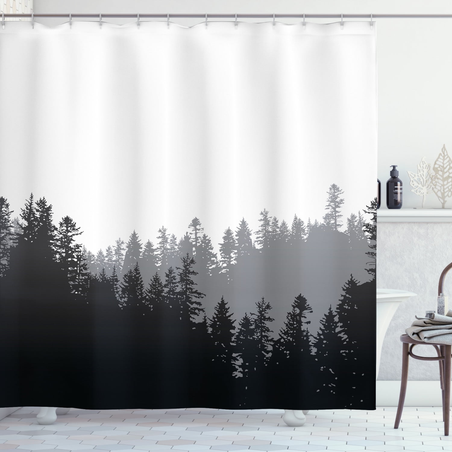 Forest Shower Curtain, Northern Timberland Growth Panoramic Nature Eco