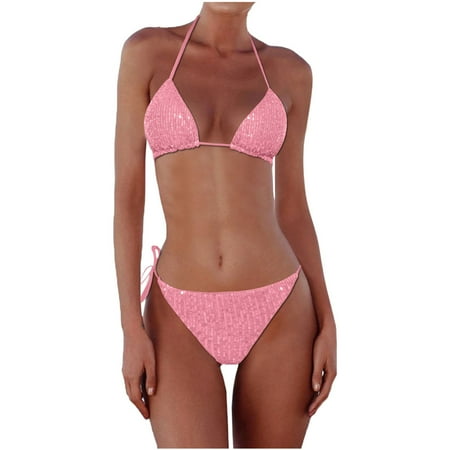WELOIJEVBE G String Triangle Bikini Sets For Women Swimwear Side Tie Bottoms Halter Tops Womens 2 Piece Thong Bathing Suits Vacation Sexy Bikinis Swimsuit Hot 2025 Two Piece Swim Suits