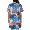 thumbnail image 6 of Daiia Majestic Fantasy Castle Pattern Womens Pajama Sets Short Sleeve Pajamas for Women Sets Soft Lounge Sets Casual Round Neck Sleepwear PJS-X-Large, 6 of 7