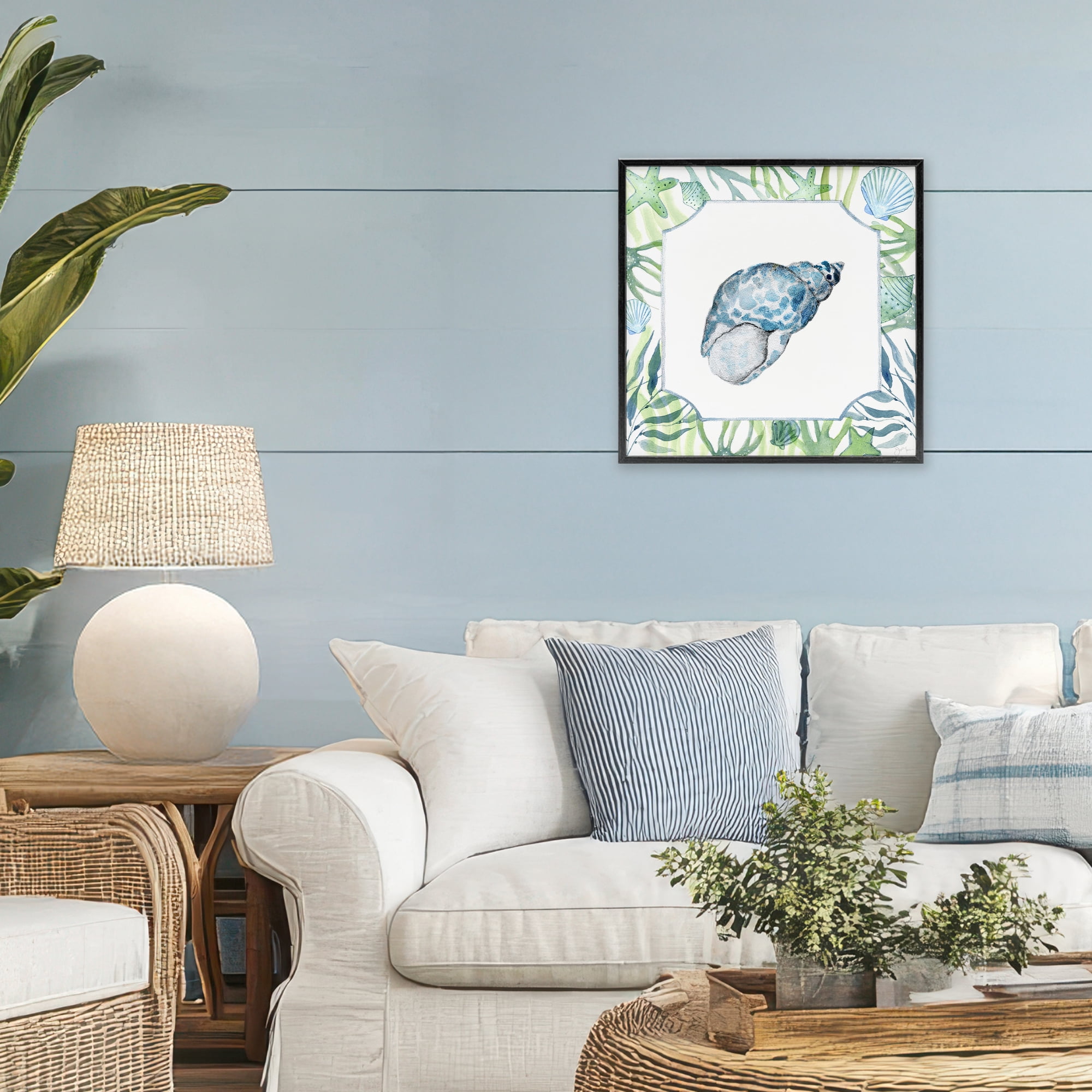 Stupell Industries Spotted Cowrie with Seaweed Black Framed Giclee Art, design by Janet Tava