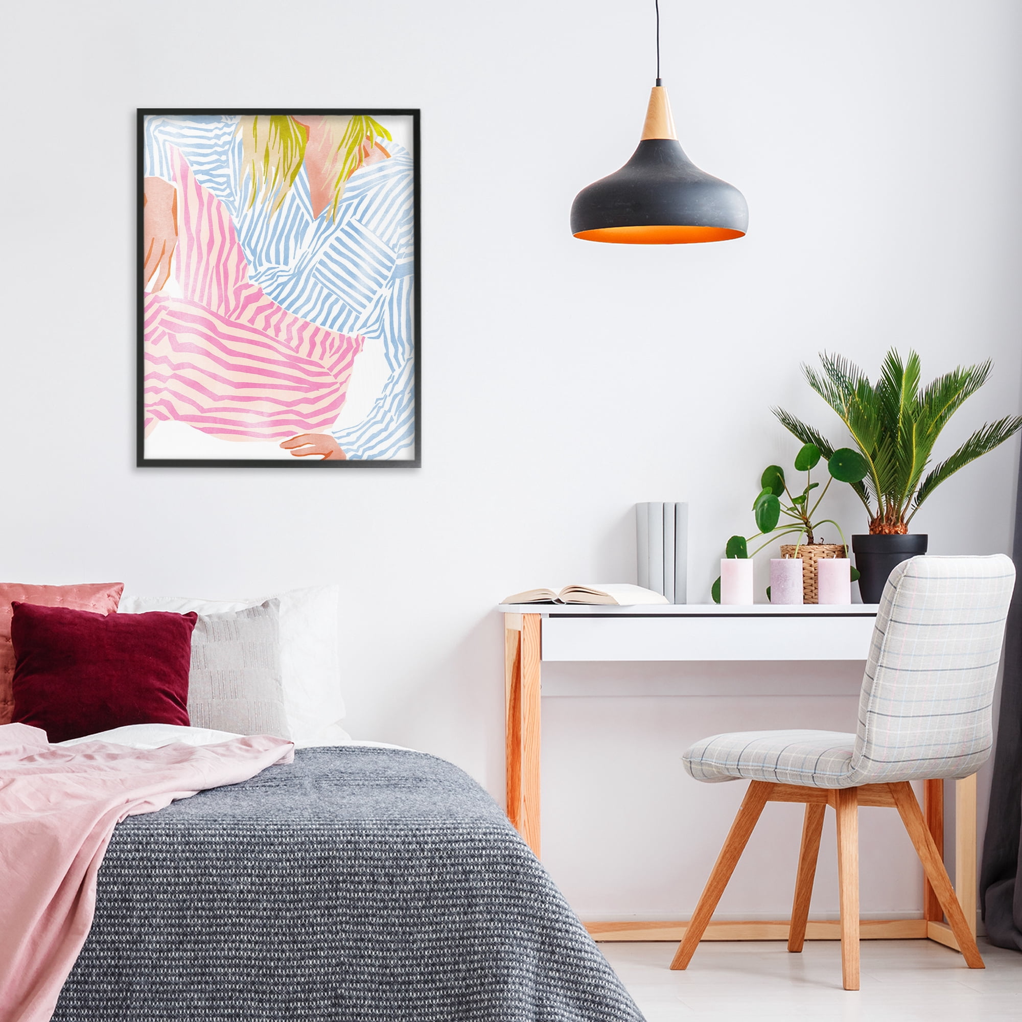 Female in Pastel Stripes Black Framed Giclee Art, design by Ziwei Li