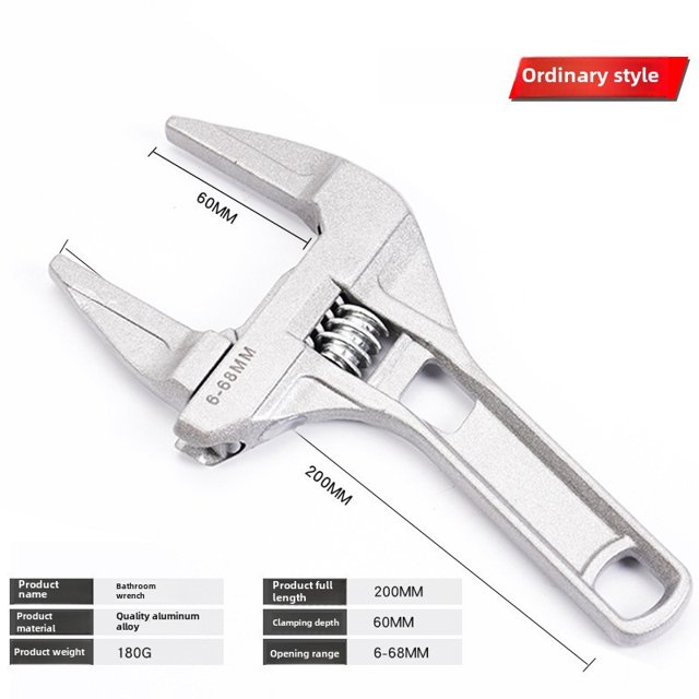 Heavy-Duty Short-Handle Adjustable Wrench for Bathroom Plumbing: Large Opening Design for Sink Installation, Pipe Repair & Multi-Functional Use – Durable Tool for Plumbers & DIY Enthusiasts