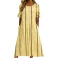 thumbnail image 2 of Mifsaly Summer Dresses for Women 2026 Striped Tie Detail Short Sleeve Midi Flowy Dress with Pockets Summer Casual Vacation Sundress Yellow,XXL, 2 of 4