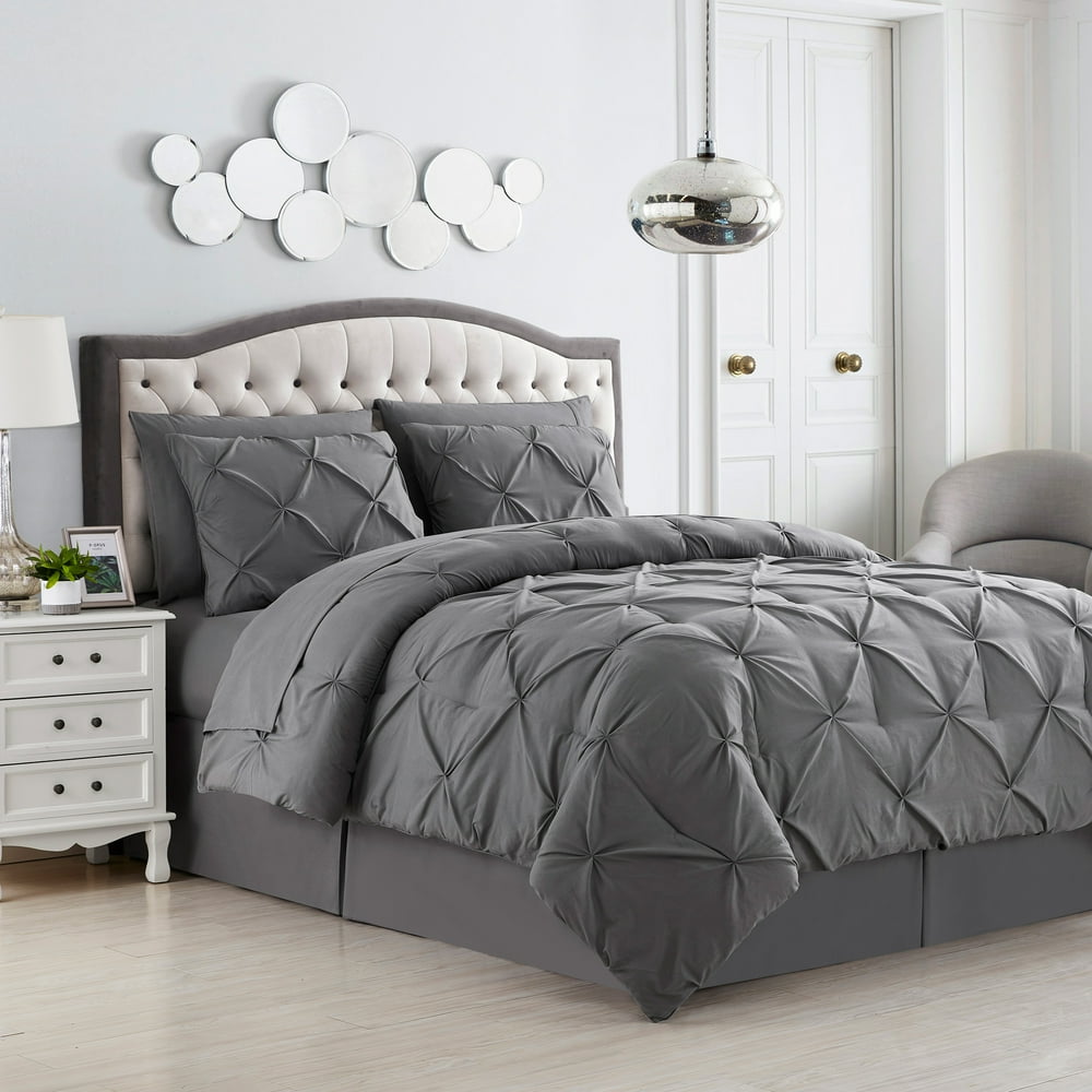 8 Piece Bed In A Bag Pintuck Comforter Sheet Bed Skirt Sham Set King